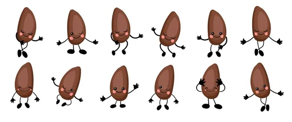 Tuerca de cedro. un gran conjunto de personajes de Cute Nuts con manos y ojos. Dibujos animados de frutas o verduras. Comida vegana útil. Aislado sobre fondo blanco .. —  Fotos de Stock