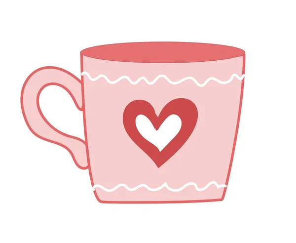 발렌타인데이. 가슴이 달린 귀여운 만화 컵. 분홍 — 스톡 사진