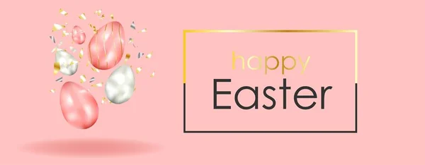 EASTER SALE. banner. chicken on a yellow background. Happy easter. Poster or postcard horizontal format. Spring break. Bright colours. Realistic design.. — Stock Vector