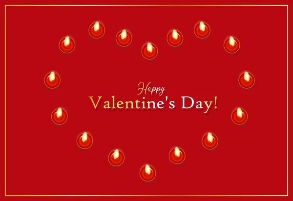 Ik hou van je. Gelukkige Valentijnsdag Romantische wenskaart. Dag 14 februari. Rode achtergrond. Vector illustratie. Liefde. Gevoelens. Kaarsen bovenaanzicht. Hart.. — Stockvector