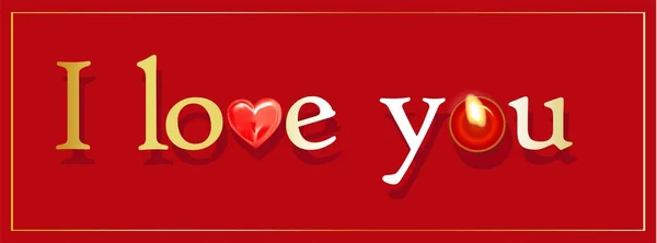 Ik hou van je. Tekst of inscriptie in het Engels. Verliefd zeggen. Romantische wenskaart. Valentijnsdag, 14 februari. Rode achtergrond. Vectorillustratie — Stockvector