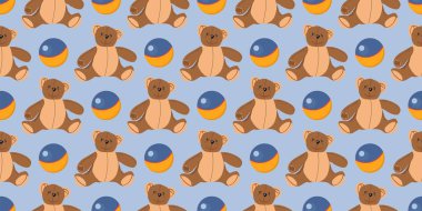 Çocukların kusursuz kalıpları. Maç için top. Çocuk tekstili ve ambalaj kağıdı. Oyuncak ayı..