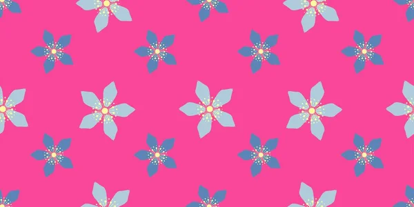 Helles Ostermuster mit Frühlingsblumen. Sommerfarben. rosa, fuchsia und blau.. — Stockvektor
