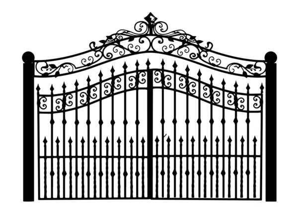 Gates falsificó un boceto. Forja artística. Diseño de puerta de hierro. Ilustración vectorial aislada sobre fondo blanco. Exterior. Puerta del jardín . — Vector de stock