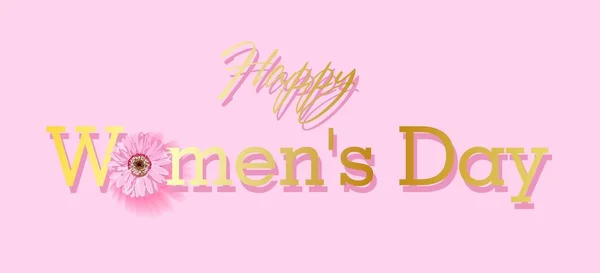 Womens day text design with flowers and pink background. Vector illustration. Womens day greeting design. Template for poster, card, banner.. — 图库矢量图片