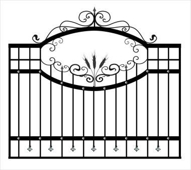 Gates forged sketch. Artistic forging. Iron door design. Vector illustration isolated on white background. Exterior. Garden gate..