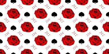 Red Rose. Playing cards. Wonderland. Seamless pattern. Children's fairy tales. Alice. 