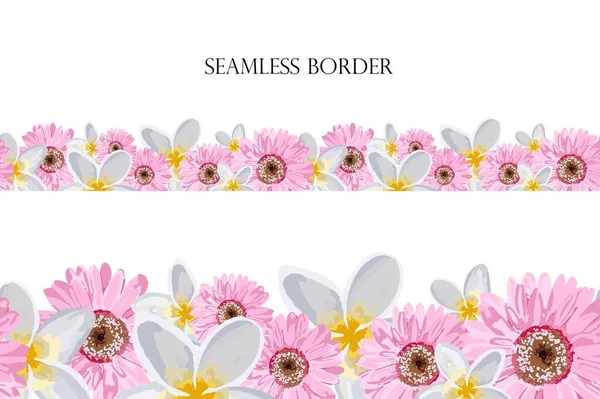 Bordure florale sans couture avec des fleurs sauvages colorées. Dessin horizontal vectoriel sur fond blanc. Illustration à la main .. — Image vectorielle