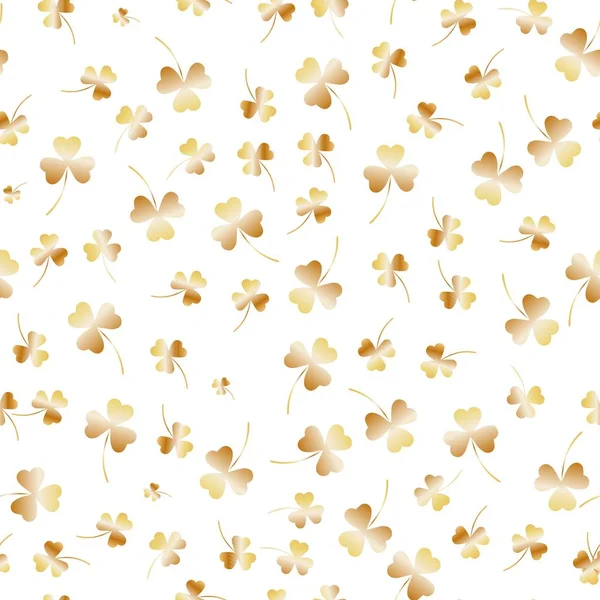 Бесшовный рисунок Дня Святого Патрика. Золотой клевер листья на белом фоне. Реалистичная векторная иллюстрация, традиционные народные праздничные символы или праздничные украшения , . — стоковый вектор