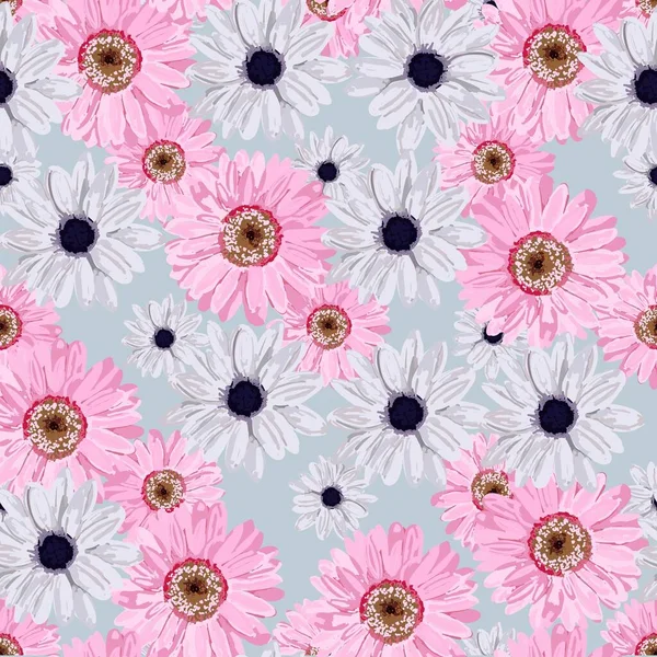 Florales nahtloses Muster mit Gerbera und Chrysantheme. perfektes Design für Stoff und Textilien, Packpapier und Tapeten für Wände. Vektormuster.. — Stockvektor