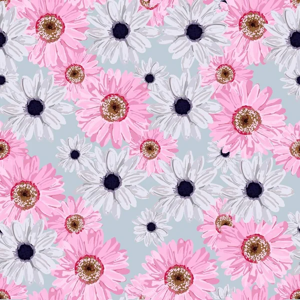 Padrão sem costura floral com Gerbera e crisântemo. Design perfeito para tecido e têxtil, papel de embrulho e papel de parede para paredes. Padrão vetorial .. — Vetor de Stock