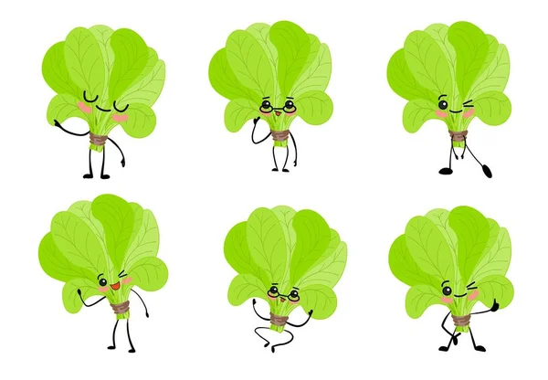 Międzynarodowy dzień szpinaku. szczawiu. Zieloni. Wesoły cute kreskówki szpinak charakter z oczami i rękami.. — Zdjęcie stockowe