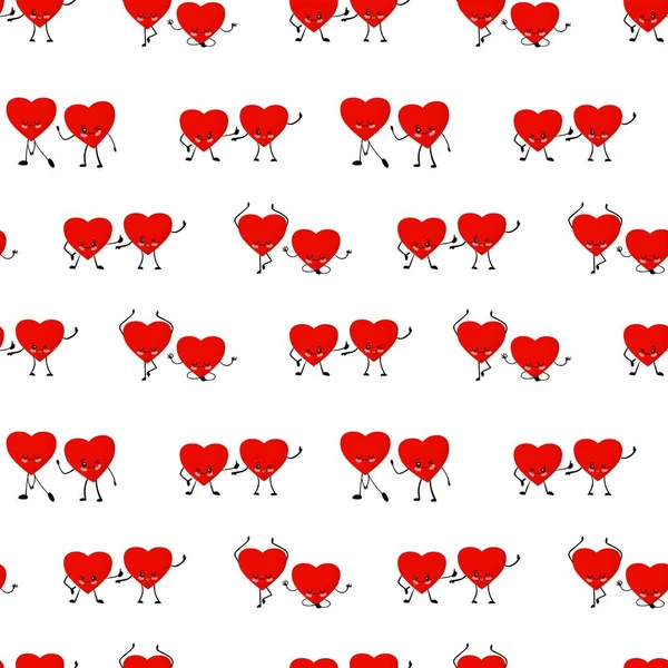 情人节的模式。红色的心脏在白色的背景说明。心可爱的性格。卡通风格。爱与友谊。纺织品和包装纸设计.. — 图库照片