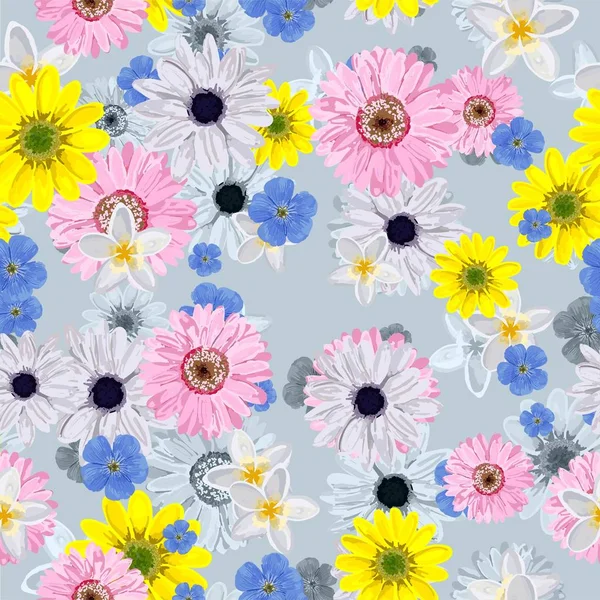 SEAMLESS VECTOR FLOWER PATTERN. Realistic flowers. Spring bright colors. Perfect design for textile and wrapping paper.. — 스톡 벡터