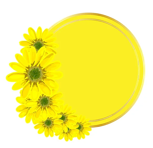 Fondo vectorial redondo para una inscripción. Patrón amarillo con flores. Diseño para publicidad o promociones, ventas. Flores de primavera. Ilustración vectorial aislada sobre fondo blanco. Marco de trabajo .. — Vector de stock