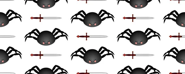 Fekete pók minta. Sötét háttérrel. Zökkenőmentes minta textil- és textiltervezéshez.. — Stock Vector