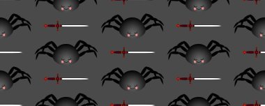 Siyah örümcek deseni. Karanlık bir arka planda eşleşme. Tekstil ve kumaş tasarımı için kusursuz desen..
