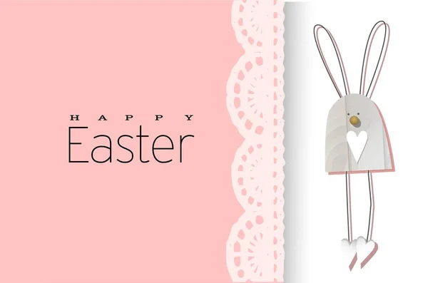 Easter background. Festive design composition top view. bunnies. Lace decoration. Happy easter. Horizontal banner, postcard, flyer. Greeting card. PINK tender spring.. — Stock Photo, Image