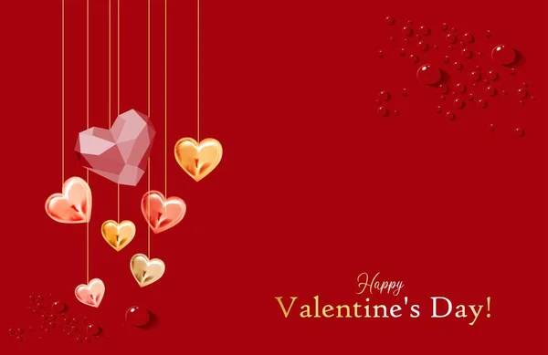 Feliz día de San Valentín Tarjeta de felicitación romántica. Día 14 de febrero. Fondo rojo. ilustración. Amor. Sentimientos. Corazón —  Fotos de Stock