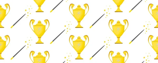 Seameless pattern for teenage textiles. Ideal for the design of notebooks, wrapping paper, fabric. Champion cup. Prize winner. Magic tools.. — Stock Photo, Image