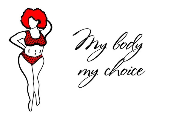Ama il tuo corpo. Concetto positivo per il corpo. Accettare se stessi. Donna grassa in costume da bagno. Iscrizione di motivacina .. — Foto Stock
