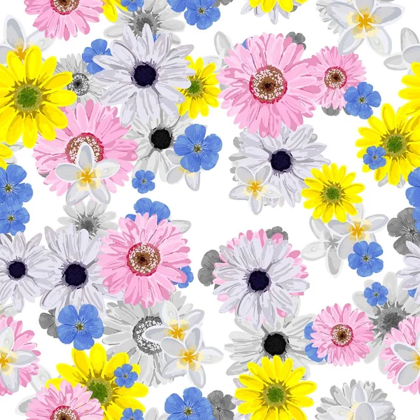 Nahtloses Blumenmuster. Realistische Blumen. Frühling leuchtende Farben. Perfektes Design für Textilien und Packpapier.. — Stockfoto