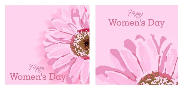 Conjunto de tarjetas de felicitación. Diseño de texto de día para mujer con flores y fondo rosa. ilustración. Diseño de saludo de día para mujer. Plantilla para póster, tarjeta, banner. 8 de marzo .. — Foto de Stock