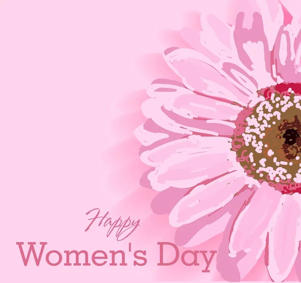 Çiçekli ve pembe arkaplanlı kadınlar günü metin tasarımı. Çizim. Kadınlar Günü karşılama töreni tasarımı. Poster, kart, pankart için şablon.. — Stok fotoğraf