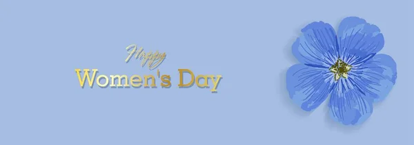 Banner de fiesta horizontal para el Día de la Mujer. Día Internacional de la Mujer. Volante azul elegante. Tarjeta de felicitación. Flores de campo púrpura .. —  Fotos de Stock