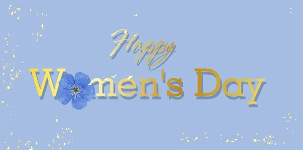 Bannière horizontale de vacances pour la Journée de la femme. Journée internationale de la femme. Flyer élégant bleu. Carte de vœux. Fleur de champ violet .. — Photo