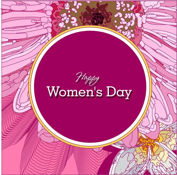 March 8 pink floral greeting card. International Happy Women's Day. Paper cut flower blue holiday background with square frame and space for text. Trendy design template. illustration. — Stock Photo, Image