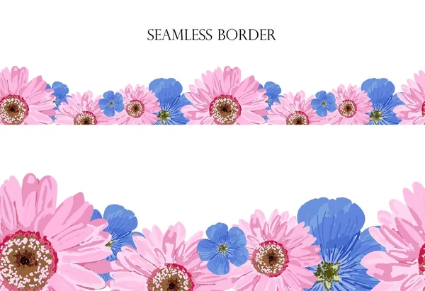 Seamless floral border. Pink flowers on a white background. Spring pattern. Design of fabric, textile, design of cards and presentations..