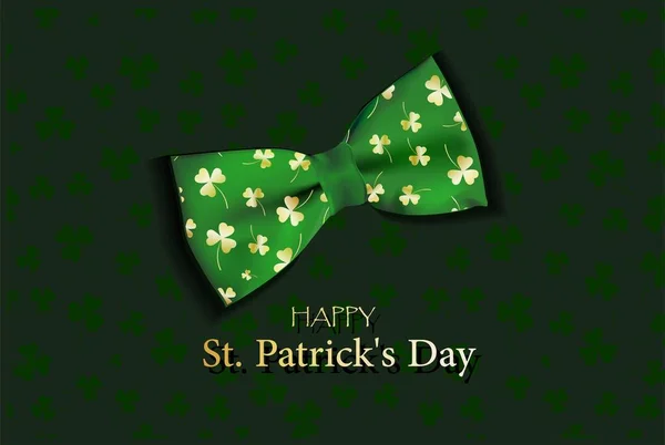 Card for St. Patrick's day. 3d clover effect vector. The bow tie. Realistic banner design.. — Stock Vector