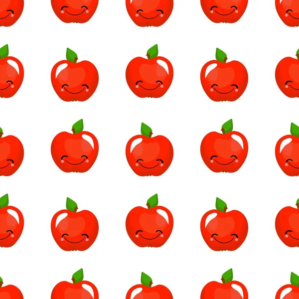 Rode Appel Exotisch Fruit Appel Karakter Naadloos Patroon Vectorillustratie — Stockvector