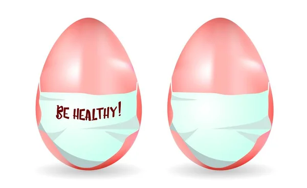 Œuf Masqué Réaliste Pâques Coronavirus Quarantine Covid Happy Easter Sain — Image vectorielle