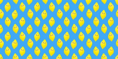 Limonlu. Tatlı çizgi film meyvesi. Vektör çizimi. Meyveler pürüzsüz. YELLOW ŞEHRİ