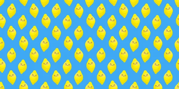 Citronkaraktär Söt Tecknad Frukt Vektorillustration Fruktlöst Mönster Guld Citrus — Stock vektor