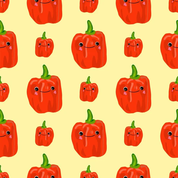 Patroon Naadloze Peper Paprika Rood Karakter Illustratie Van Kinderen Vegetarisme — Stockvector