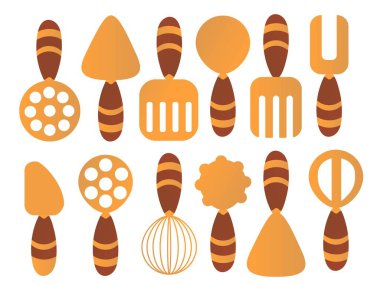 Mutfak aksesuarları. Fırın, kızartma için spatula, çırpma vektörü çizimi Kitchenware