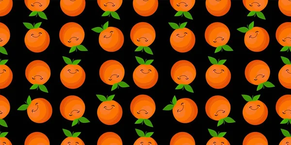 Pomarańczowy Wzór Czarnym Tle Cute Pomarańczowy Charakter Twarzy — Wektor stockowy