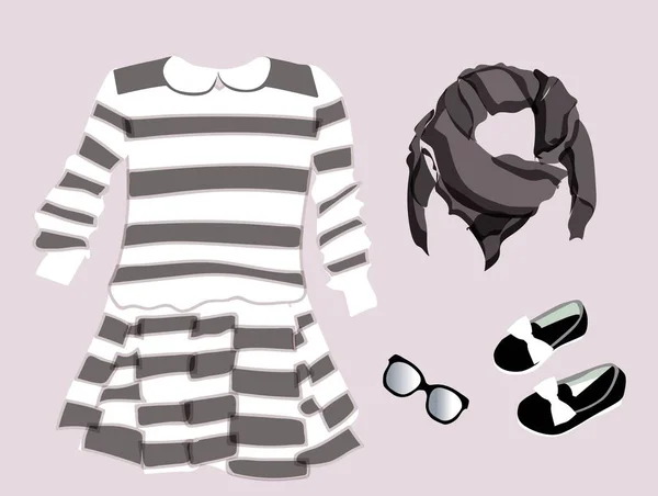 Módní Moderní Vzhled Šála Šála Šaty Rukavice Oblečení Pro Dívky — Stockový vektor