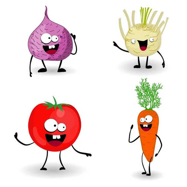 Bit Wortel Tomat Karakter Sayuran Makanan Sehat Makanan Pada Latar - Stok Vektor