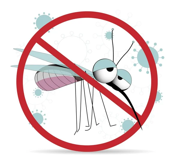 Muggenwaarschuwing Verboden Teken Insectenbestrijding Vector Icoon Schattige Mug Karakter Stop — Stockvector