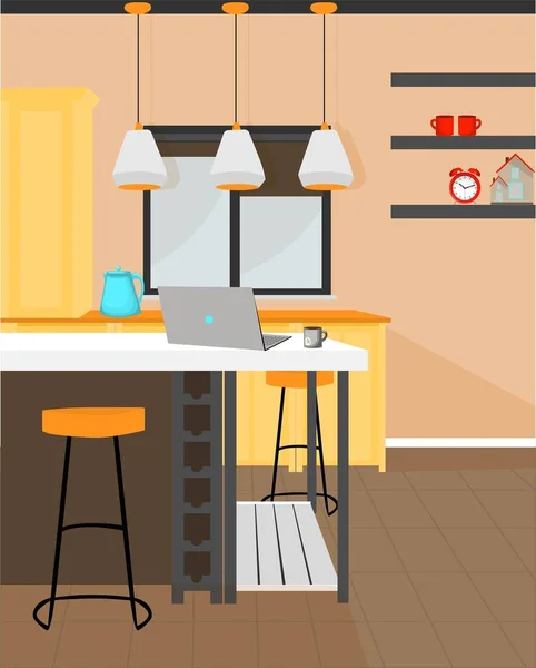 Vector Illustratie Een Kamer Interieur Kitchen Studie Een Gezellige Plek — Stockvector