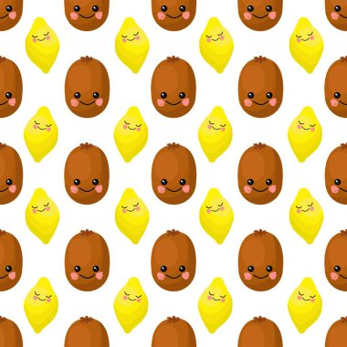 Lemon ve QIWI karakteri. Tatlı çizgi film meyvesi. Çizim. Meyveler pürüzsüz. YELLOW ŞEHRİ