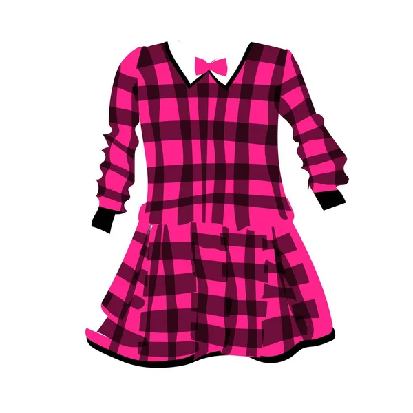 Kariertes Kleid Für Mädchen Modische Kleidung Für Kinder Illustration Auf — Stockfoto