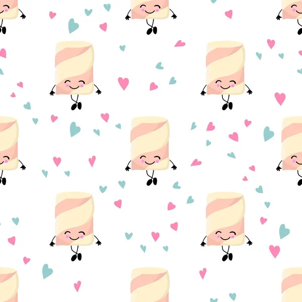 Marshmallow character. Cute cartoon marshmallows. illustration . Seamless pattern.