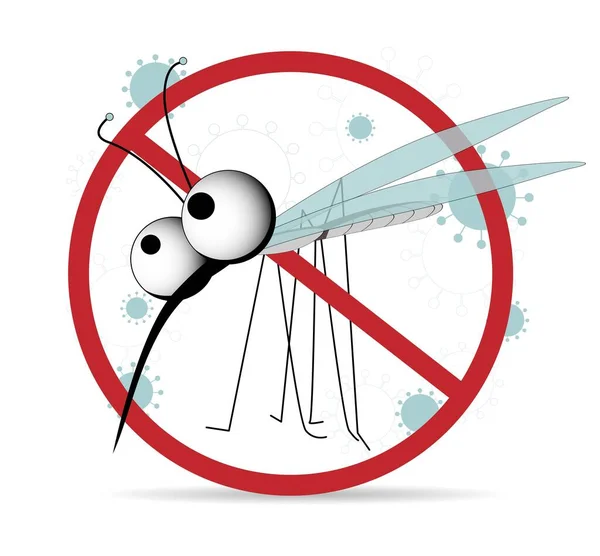 Funny Mosquito Prohibition Sign Stop Insects Vector Character Wings — Stock Vector