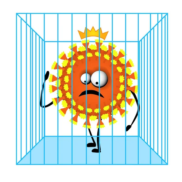 Kafesteki komik Virüs Covid-19 karakteri. Salgını sona erdirmek. Virüsten sonraki dünya. Toparlanma. Bir salgının küresel ekonomi üzerindeki etkisi kavramı. Ekonomik kriz.