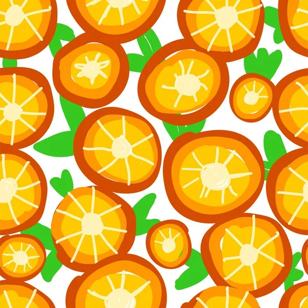 Luminoso Sfondo Estivo Modello Senza Cuciture Arancione Cerchi Arancioni Frutta — Vettoriale Stock